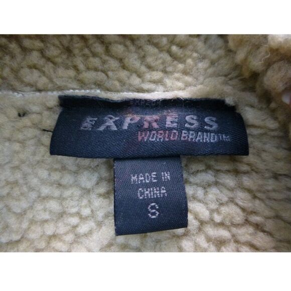 Express Vintage Leather Sherpa Lined Tan Vest - Picture 4 of 16